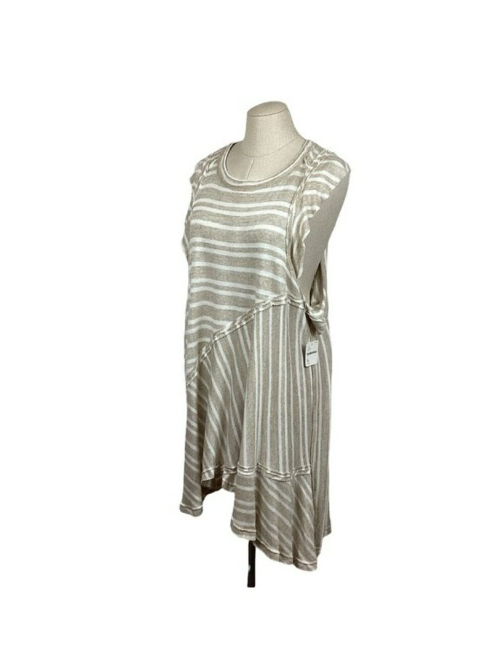 Free People Striped Linen-Blend Lightweight Sweater Top Size M Tan/Brown NEW - Picture 2 of 15